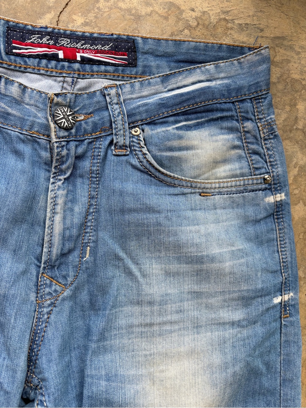 John Richmond “It’s Only Rock N Roll” Denim Shorts - Picture 6 of 9